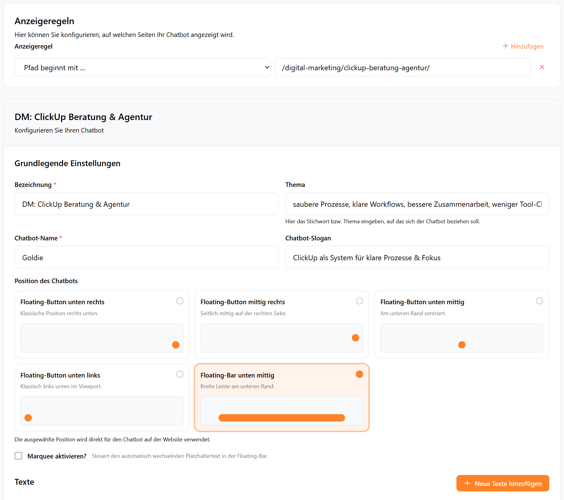 Chatbot selektiv einblenden