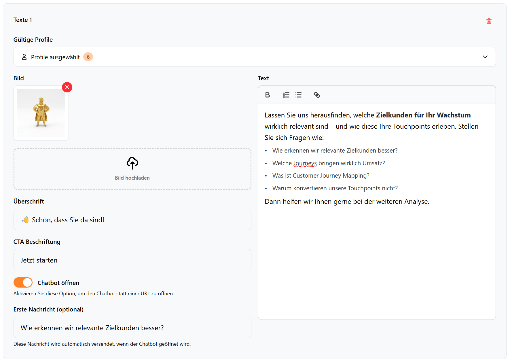 Modals als Einstieg für Chatbots nutzen