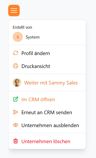 Im Radar weiterarbeiten oder an das CRM übergeben