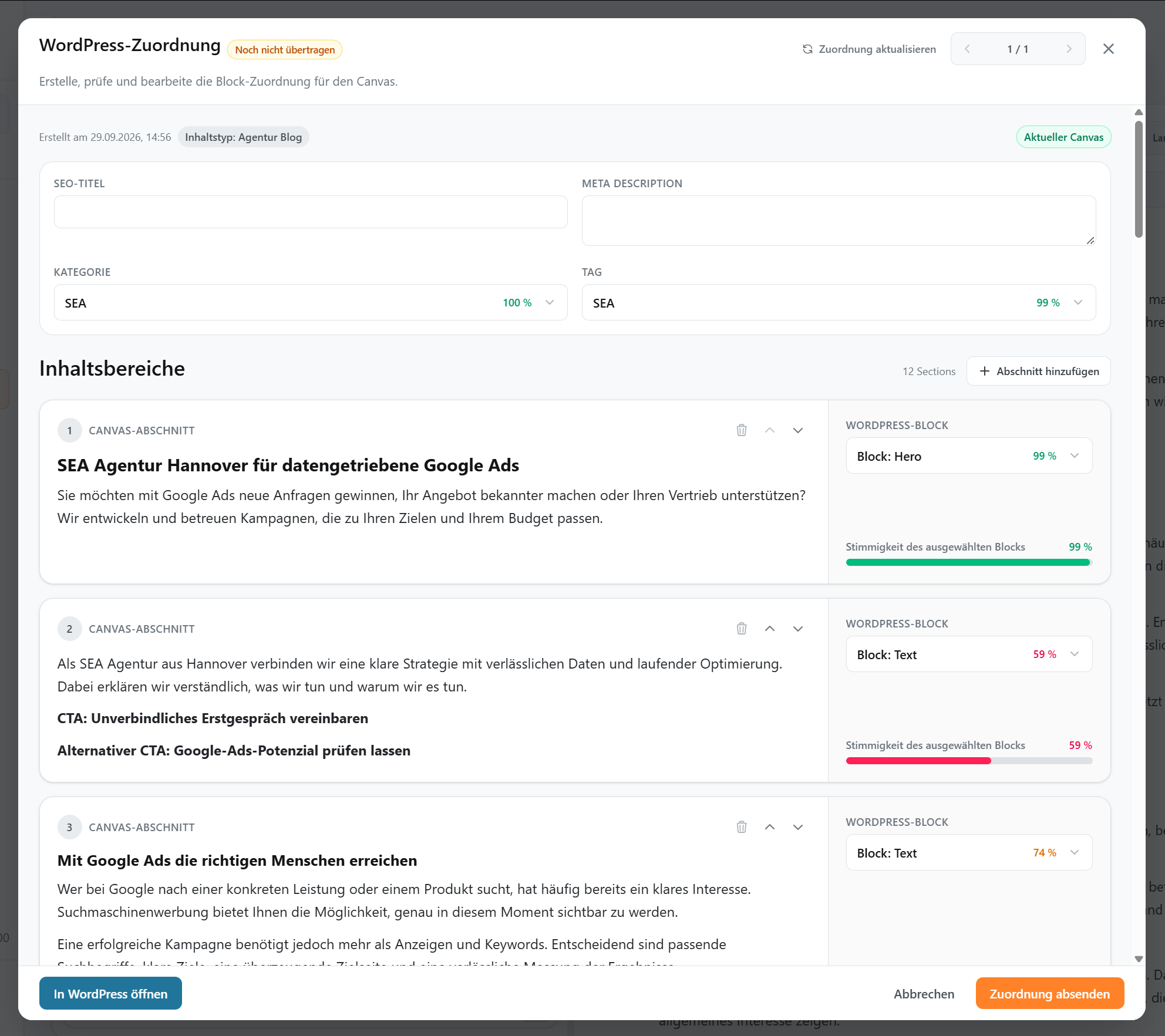 WordPress als konkretes Integrationsbeispiel Vom strukturierten Inhalt zum vorbereiteten WordPress-Entwurf.